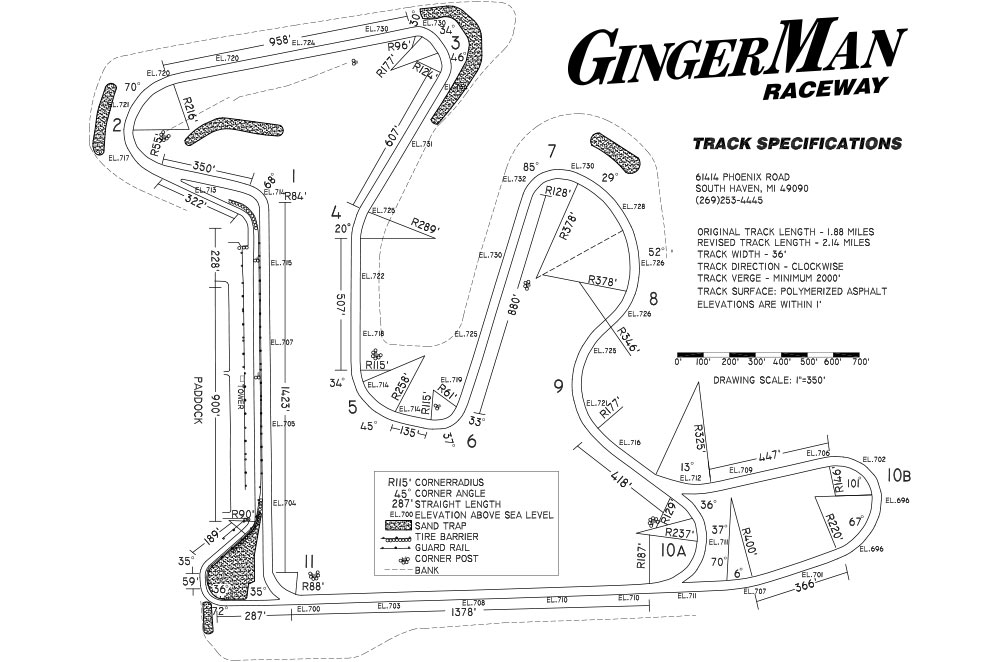 GingerMan Raceway Track Specifications Map